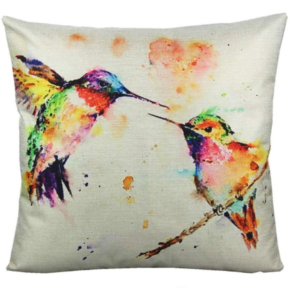 Hummingbird Pair Watercolor Cover 18" Accent Hummingbirds Throw Pillow Birds New - Picture 1 of 5